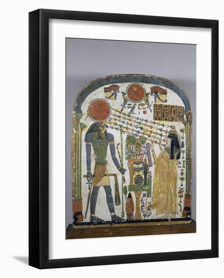 Stèle de la dame Taperet adorant le dieu Rê-Horakhty-null-Framed Giclee Print