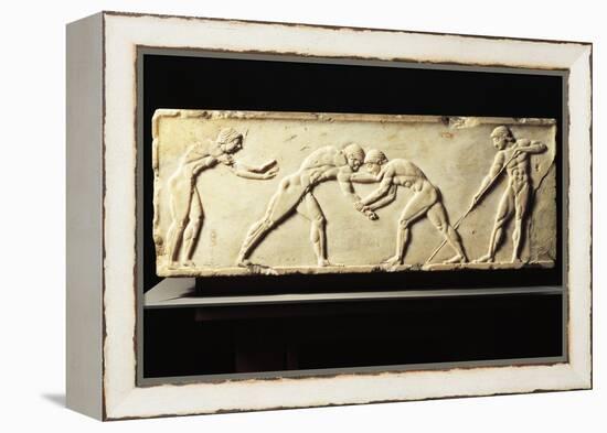 Stele Depicting Wrestling Competition, Relief from Kerameikos Necropolis in Athens, Greece-null-Framed Premier Image Canvas