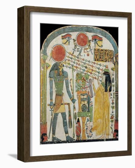 Stele of the Lady Taperet Before Re-Horakhty, circa 1000 BC (Stuccoed & Painted Wood)-null-Framed Giclee Print