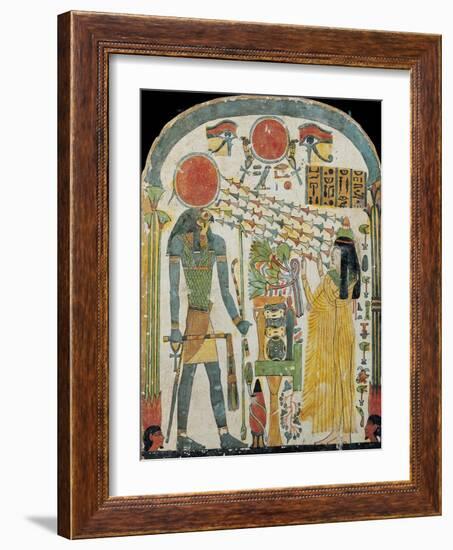 Stele of the Lady Taperet Before Re-Horakhty, circa 1000 BC (Stuccoed & Painted Wood)-null-Framed Giclee Print