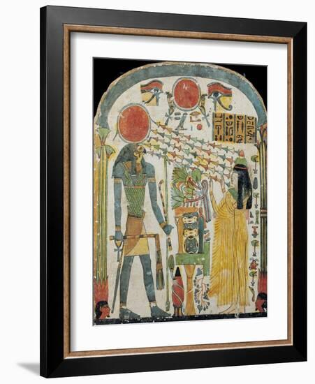 Stele of the Lady Taperet Before Re-Horakhty, circa 1000 BC (Stuccoed & Painted Wood)-null-Framed Giclee Print