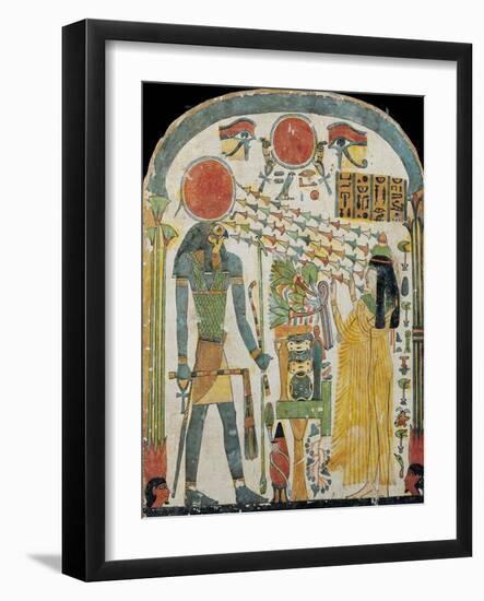 Stele of the Lady Taperet Before Re-Horakhty, circa 1000 BC (Stuccoed & Painted Wood)-null-Framed Giclee Print