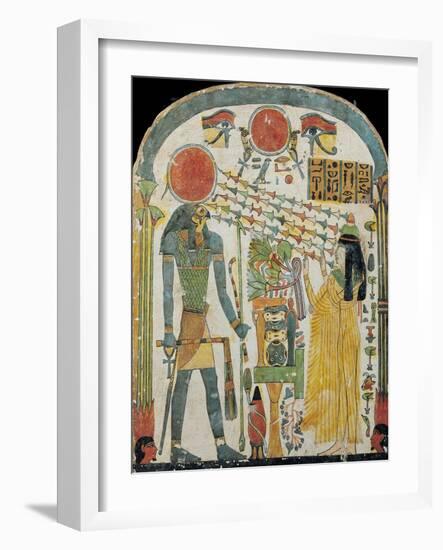 Stele of the Lady Taperet Before Re-Horakhty, circa 1000 BC (Stuccoed & Painted Wood)-null-Framed Giclee Print