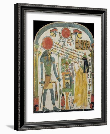 Stele of the Lady Taperet Before Re-Horakhty, circa 1000 BC (Stuccoed & Painted Wood)-null-Framed Giclee Print