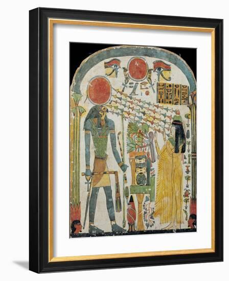 Stele of the Lady Taperet Before Re-Horakhty, circa 1000 BC (Stuccoed & Painted Wood)-null-Framed Giclee Print