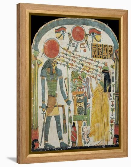 Stele of the Lady Taperet Before Re-Horakhty, circa 1000 BC (Stuccoed & Painted Wood)-null-Framed Premier Image Canvas