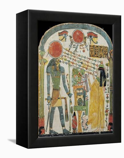 Stele of the Lady Taperet Before Re-Horakhty, circa 1000 BC (Stuccoed & Painted Wood)-null-Framed Premier Image Canvas