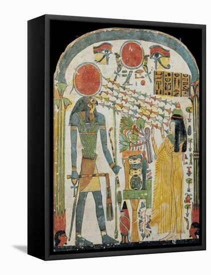 Stele of the Lady Taperet Before Re-Horakhty, circa 1000 BC (Stuccoed & Painted Wood)-null-Framed Premier Image Canvas