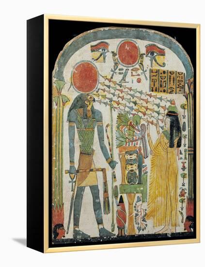 Stele of the Lady Taperet Before Re-Horakhty, circa 1000 BC (Stuccoed & Painted Wood)-null-Framed Premier Image Canvas