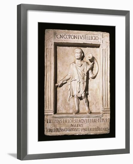 Stele of Trumpeter Cneus Coponius Felicio with Horn on Shoulder-null-Framed Giclee Print