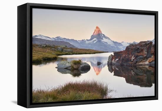 Stellisee, Matterhorn, Zermatt, Valais, Switzerland-Rainer Mirau-Framed Premier Image Canvas