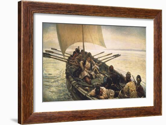 Stenka Razin Sailing in the Caspian Sea-Vasilii Ivanovich Surikov-Framed Premium Giclee Print