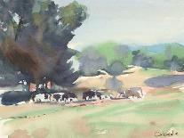 Grazing Cows Watercolor-Stephen Calcasola-Framed Art Print