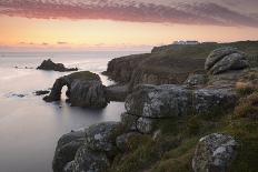 The lighthouse at the edge of Llanddwyn Islan, under a pink cloudy sky, Anglesey, Wales, United Kin-Stephen Spraggon-Photographic Print