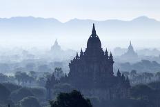 Hot Air Balloon over Temples on a Misty Morning at Dawn, Bagan (Pagan), Myanmar (Burma)-Stephen Studd-Framed Photographic Print