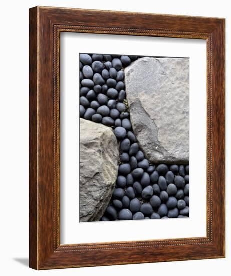 Stepping Stone Detail in a Traditional Japanese Landscape Garden, Japan-null-Framed Photographic Print