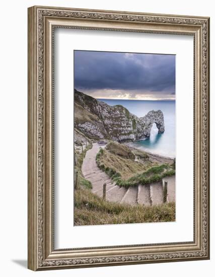 Steps leading down to Durdle Door on the Jurassic Coast, Dorset, England. Autumn (November) 2014.-Adam Burton-Framed Photographic Print