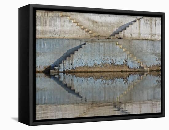 Steps mirrored on small lake, Jodhpur, India-Adam Jones-Framed Premier Image Canvas