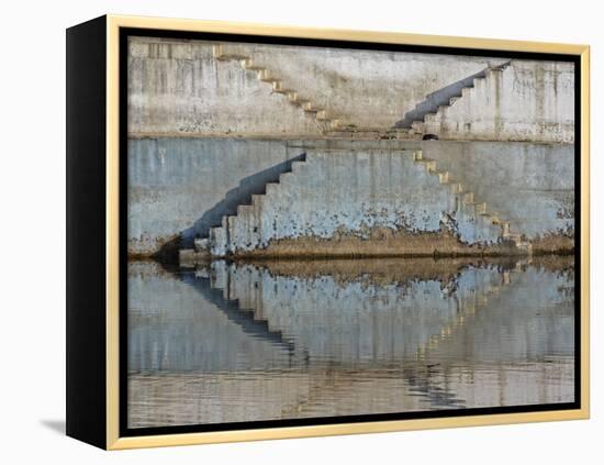 Steps mirrored on small lake, Jodhpur, India-Adam Jones-Framed Premier Image Canvas