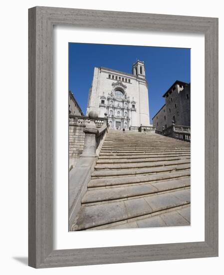 Steps of Cathedral, Wide View, Old Town, Girona, Catalonia, Spain-Martin Child-Framed Photographic Print