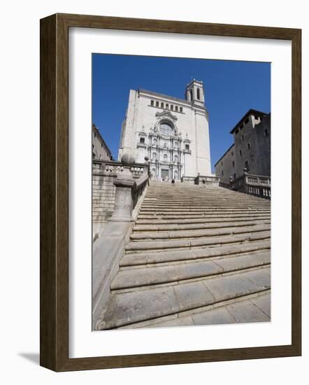 Steps of Cathedral, Wide View, Old Town, Girona, Catalonia, Spain-Martin Child-Framed Photographic Print