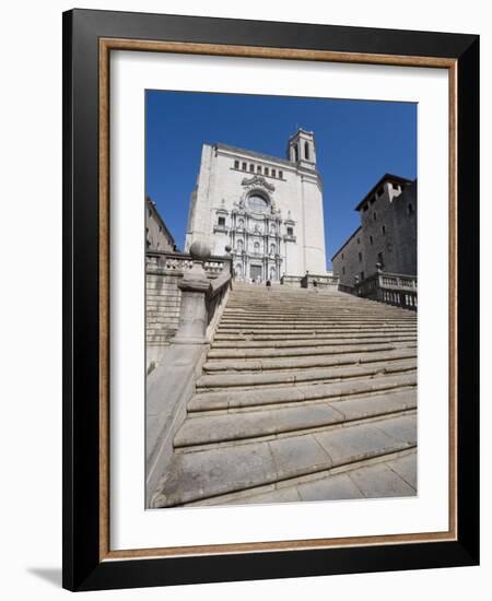 Steps of Cathedral, Wide View, Old Town, Girona, Catalonia, Spain-Martin Child-Framed Photographic Print