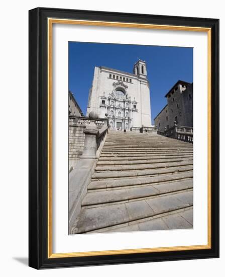 Steps of Cathedral, Wide View, Old Town, Girona, Catalonia, Spain-Martin Child-Framed Photographic Print