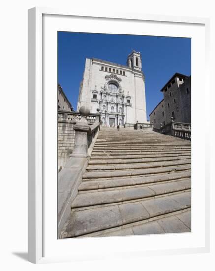 Steps of Cathedral, Wide View, Old Town, Girona, Catalonia, Spain-Martin Child-Framed Photographic Print