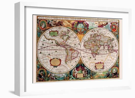 Stereographic Map of the World-Jodocus Hondius-Framed Art Print