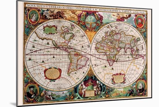 Stereographic Map of the World-Jodocus Hondius-Mounted Art Print