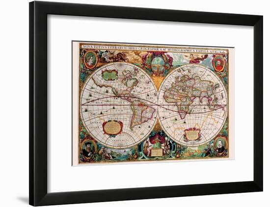 Stereographic Map of the World-Jodocus Hondius-Framed Art Print