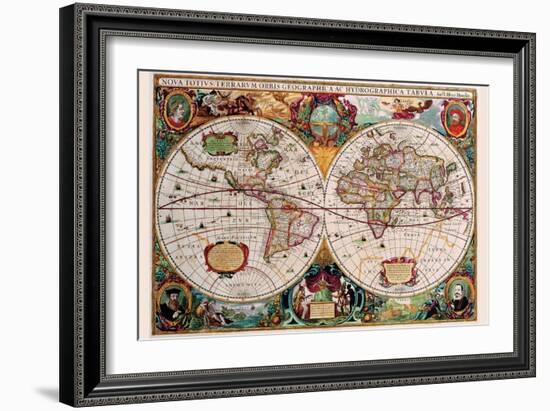 Stereographic Map of the World-Jodocus Hondius-Framed Art Print