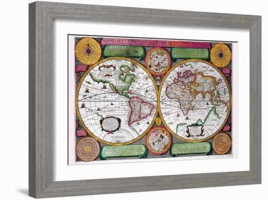 Stereographic World Map of the Eastern and Western Hemispheres-Jean Boisseau-Framed Art Print