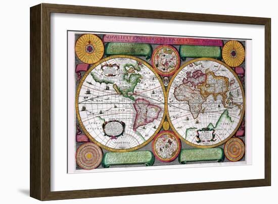 Stereographic World Map of the Eastern and Western Hemispheres-Jean Boisseau-Framed Art Print