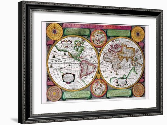 Stereographic World Map of the Eastern and Western Hemispheres-Jean Boisseau-Framed Art Print