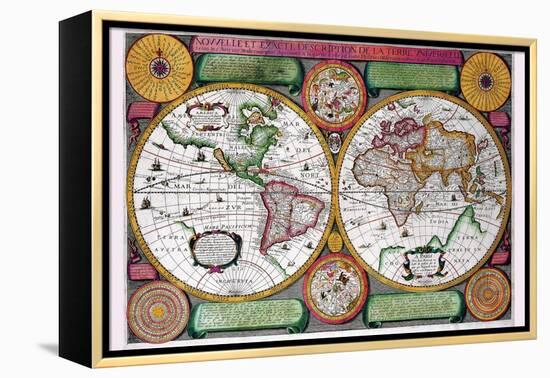 Stereographic World Map of the Eastern and Western Hemispheres-Jean Boisseau-Framed Stretched Canvas