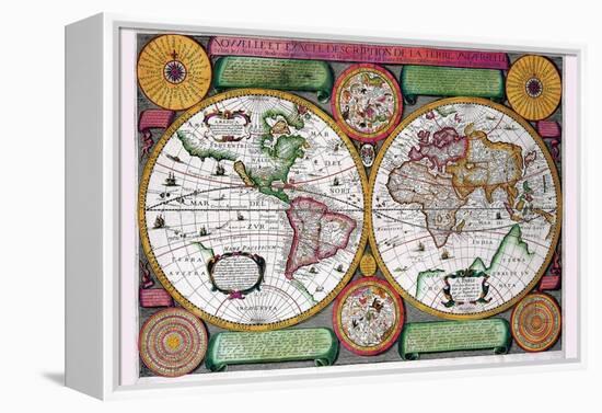 Stereographic World Map of the Eastern and Western Hemispheres-Jean Boisseau-Framed Stretched Canvas