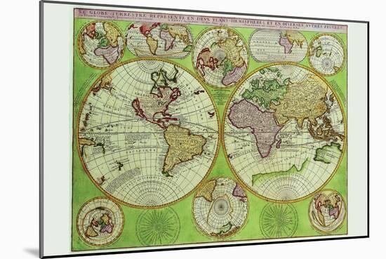 Stereographic World Map with Insets of Polar Projections-Vincenzo Coronelli-Mounted Art Print