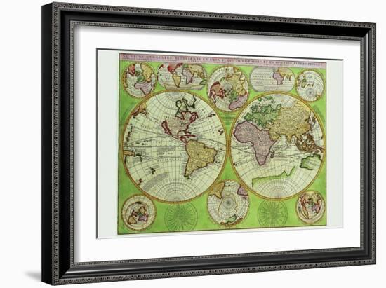 Stereographic World Map with Insets of Polar Projections-Vincenzo Coronelli-Framed Art Print