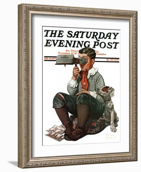 "Stereopticon" or "Sphinx" Saturday Evening Post Cover, January 14,1922-Norman Rockwell-Framed Giclee Print