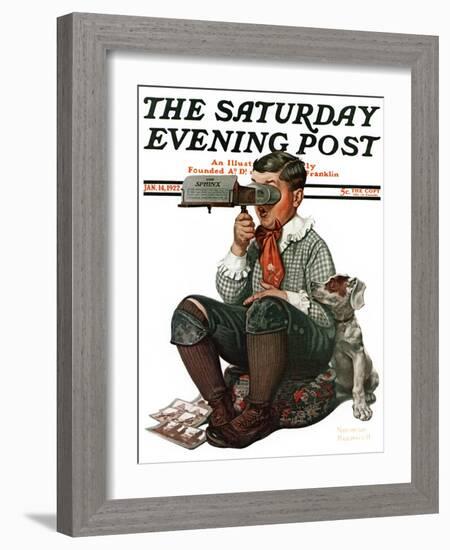 "Stereopticon" or "Sphinx" Saturday Evening Post Cover, January 14,1922-Norman Rockwell-Framed Giclee Print