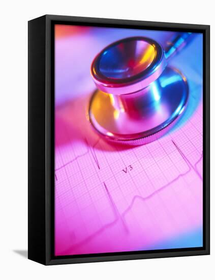 Stethoscope And a Healthy Electrocardiogram Trace-Tek Image-Framed Premier Image Canvas