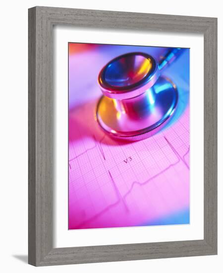 Stethoscope And a Healthy Electrocardiogram Trace-Tek Image-Framed Photographic Print
