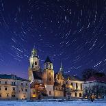 Star Trails over the Royal Cathedral on Wawel Hill in the Grounds of Wawel Castle, Krakow, Poland.-Steve Allen-Mounted Photographic Print