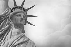 Statue Of Liberty Against Rain Clouds In Black And White-Steve Collender-Framed Art Print