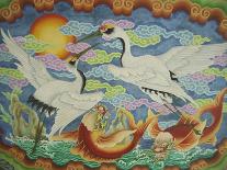 Ceiling Mural of Cranes and Catfish, Nankunshen Temple, Peimen, Taiwan-Steve Satushek-Photographic Print