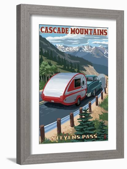 Stevens Pass, Washington - Retro Camper-Lantern Press-Framed Art Print