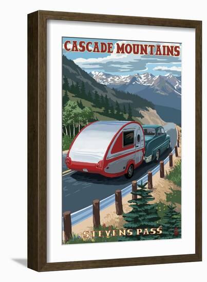 Stevens Pass, Washington - Retro Camper-Lantern Press-Framed Art Print