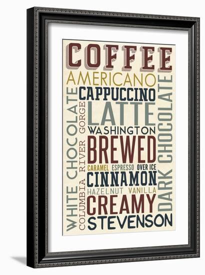 Stevenson, Washington - Coffee - Typography-Lantern Press-Framed Art Print