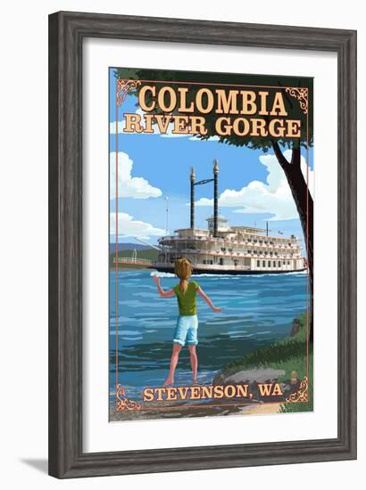 Stevenson, Washington - Columbia River Gorge - Paddle Wheeler Scene-Lantern Press-Framed Art Print